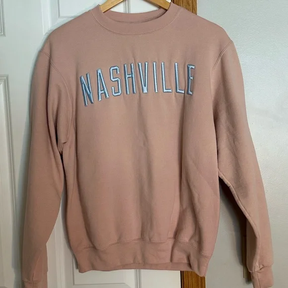 Nashville Embroidered Pink & Blue Crewneck Sweatshirt - Picture 1 of 4